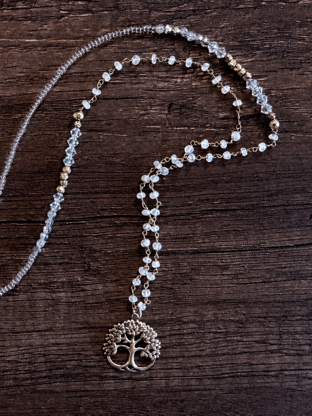 Sterling Tree Charm on Hand Beaded Chain